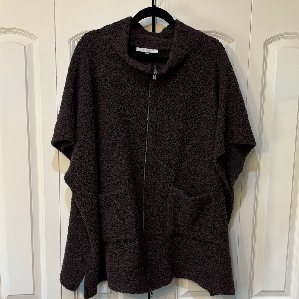 bryn Walker Chocolate Brown bouclé zip front cape